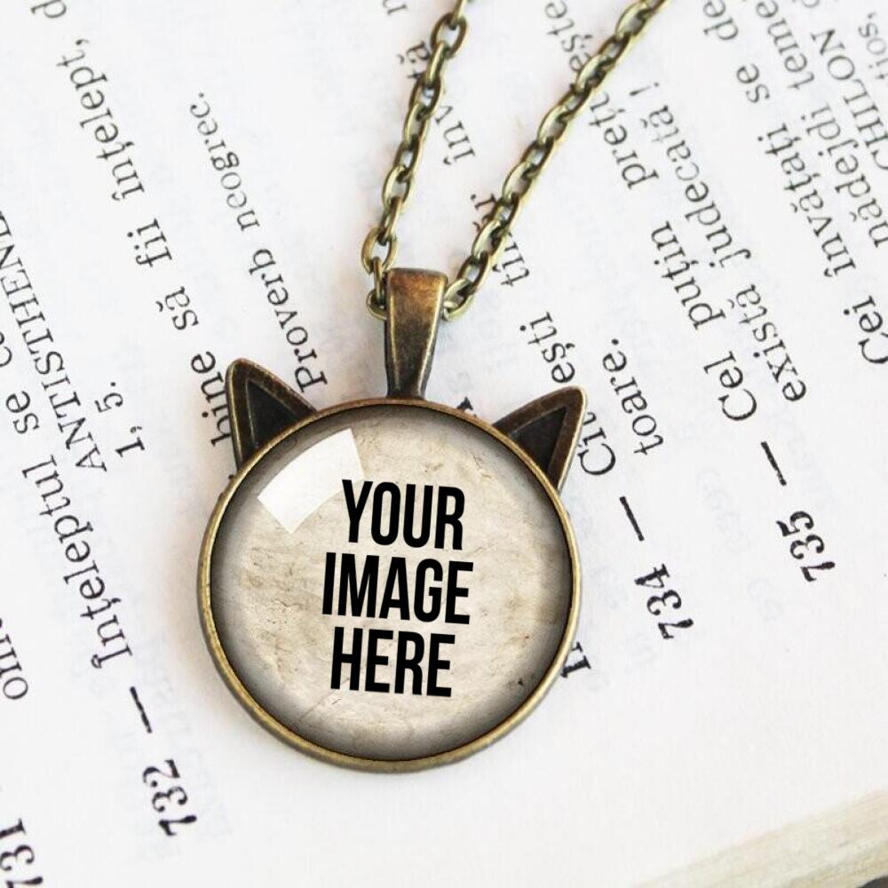 Personalized Cat Ears Photo Necklace