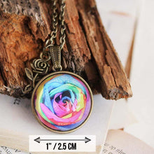 Load image into Gallery viewer, Rainbow Rose Globe Pendant Necklace - 11pixeli
