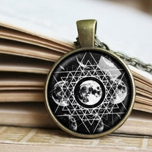 Load image into Gallery viewer, Moon Cycle Necklace,  Full Moon Pendant,  Moon Jewelry, Planet necklace, Moon Phase, Wiccan Jewelry,  Wiccan Necklace, Black Moon Gift
