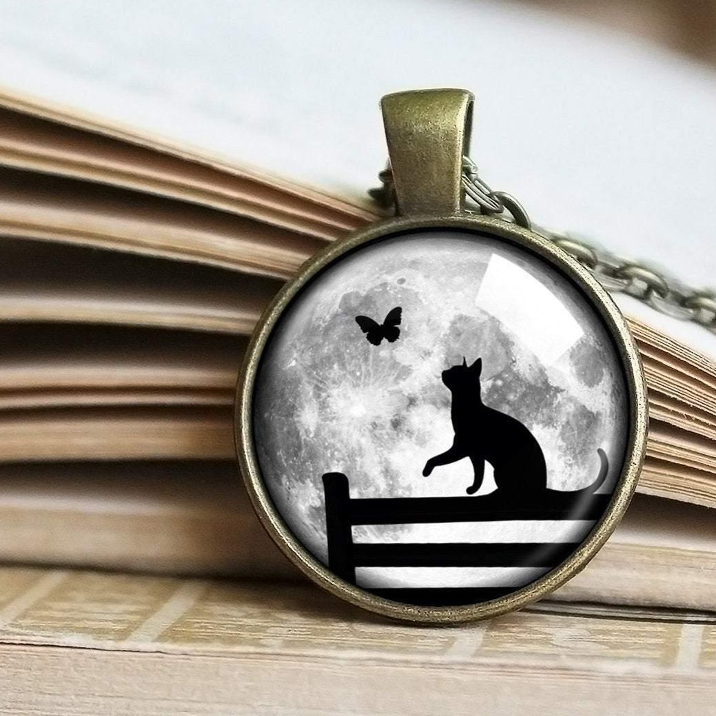 Cat and Butterfly Pendant, Cat Necklace, Cat Pendant, Cat Jewelry, Cat Gifts, Cat Mom Gift, Cat Lover Gifts, Gifts for Cat Lover, Kitty Gift