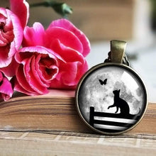 Load image into Gallery viewer, Cat and Butterfly Pendant, Cat Necklace, Cat Pendant, Cat Jewelry, Cat Gifts, Cat Mom Gift, Cat Lover Gifts, Gifts for Cat Lover, Kitty Gift
