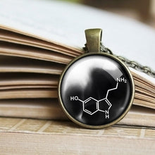 Load image into Gallery viewer, Serotonin Dopamine Molecule Pendant - Serotonin molecule Necklace -  Chemistry Jewelry - Chemical Molecular Structure - Glass dome Necklace
