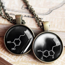 Load image into Gallery viewer, Serotonin Dopamine Molecule Pendant - Serotonin molecule Necklace -  Chemistry Jewelry - Chemical Molecular Structure - Glass dome Necklace
