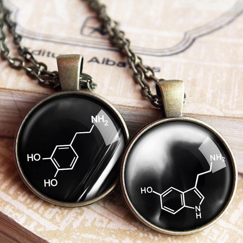 Serotonin Dopamine Molecule Pendant - Serotonin molecule Necklace -  Chemistry Jewelry - Chemical Molecular Structure - Glass dome Necklace