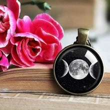 Load image into Gallery viewer, Moon Goddess Necklace, Triple Moon Goddess Necklace, Triple Moon Goddess Pendant,  Triple Moon Goddess Jewelry, Black White,
