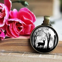 Load image into Gallery viewer, Deer and Moon Necklace, Deer Pendant, Moon and Deer Jewelry,  Moon jewellery, Elk Necklace, Elk Pendant, Deer Necklace for her, for him
