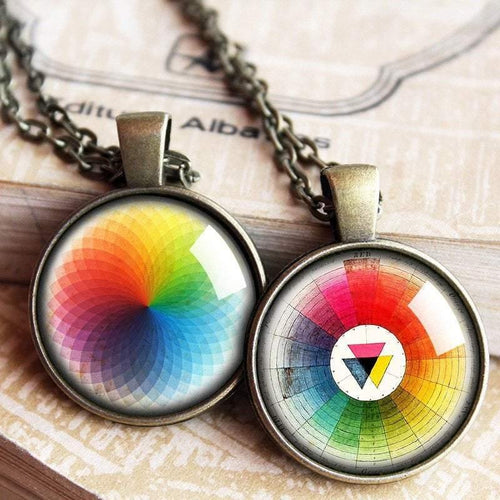 Vintage Color Wheel Necklace, Artists Pendant Color Wheel Necklace, Gift for Art Teachers Students, Retro French Color Wheel,