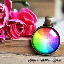 Load image into Gallery viewer, Vintage Color Wheel Necklace, Artists Pendant Color Wheel Necklace, Gift for Art Teachers Students, Retro French Color Wheel,
