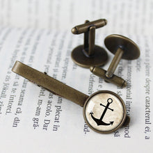 Load image into Gallery viewer, Anchor Tie Clips, Gift Sailor, Nautical Wedding Cufflinks. Gift for a Traveller, Nautical Cufflinks for a Beach Wedding, Anchor Gift for Him
