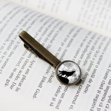 Load image into Gallery viewer, Wolf Tie Clip, Moon Tie Clip, Moon and Wolf Gift for father, Men accessories, Wolf jewelry, Wolf tie, Howling wolf cufflinks,  Husband gift
