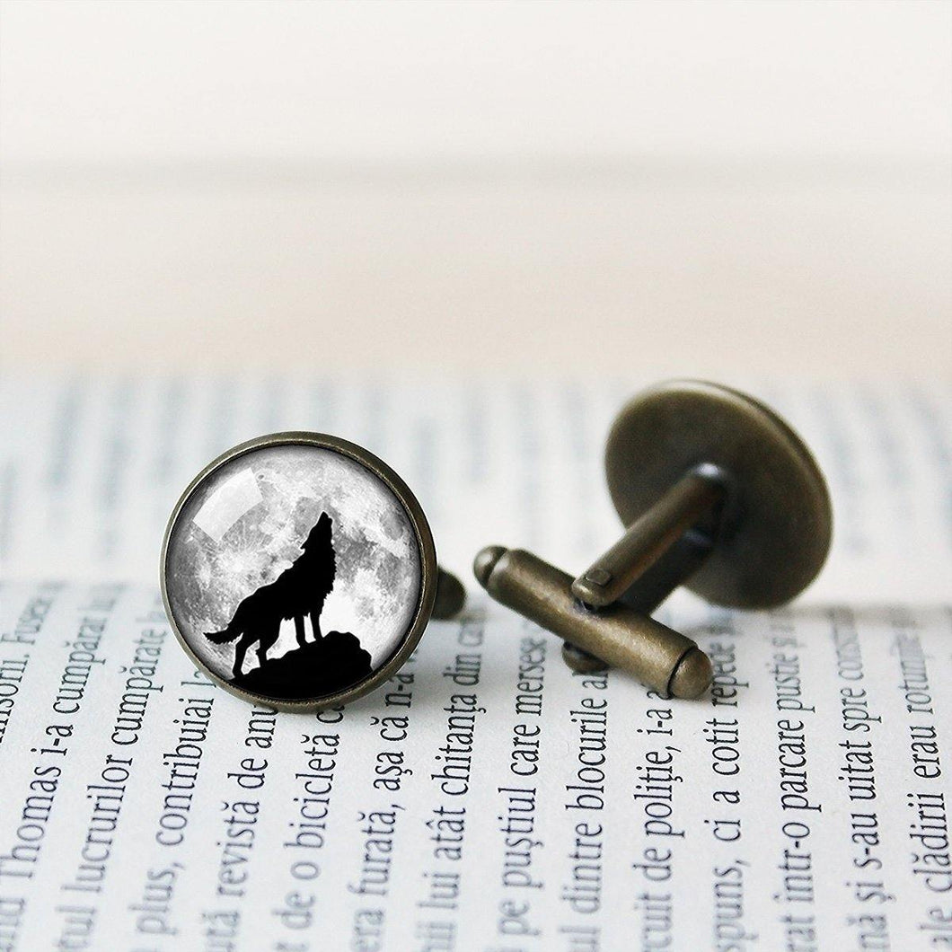 Wolf Tie Clip, Moon Tie Clip, Moon and Wolf Gift for father, Men accessories, Wolf jewelry, Wolf tie, Howling wolf cufflinks,  Husband gift