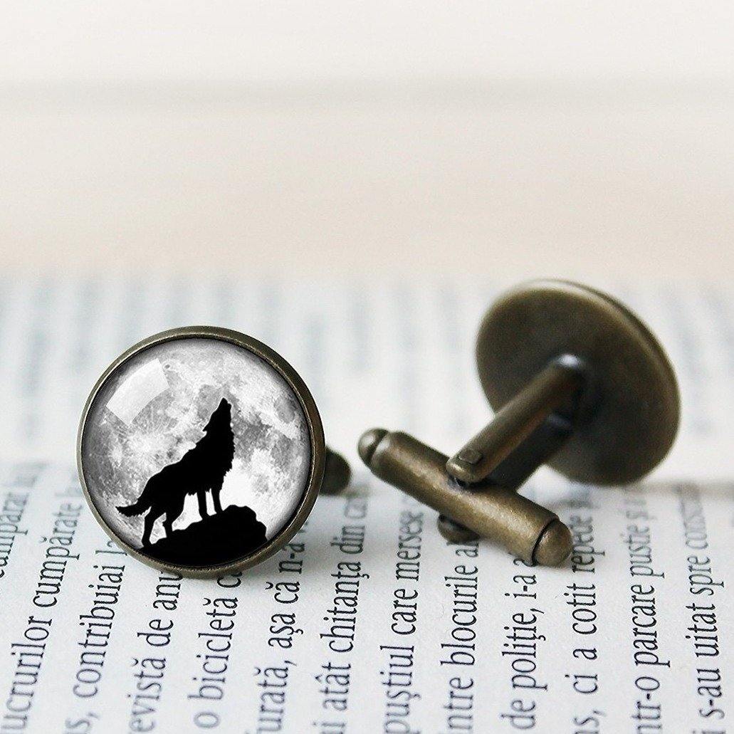 Wolf Cufflinks, Wolk Accessories, Wolf Tie Clips, Wolf Cuff Links, Full moon lone wolf, Husband gift, men accessories, Gift for father, him