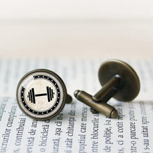 Load image into Gallery viewer, Barbell Cufflinks, Gym, Bodybuilding, Powerlifting, Weight Lifters, Handmade Cufflinks, Gift for Him, Barbell Tie clip, Fitness gift for him
