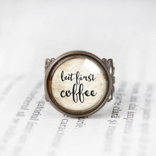 Load image into Gallery viewer, Adjustable Ring, Coffee Rings, Caffeine Addict, Coffee Addicts, Coffee Gifts, Coffee Lovers, Black Coffee Ring, For her, For Women, Caffeine - 11pixeli
