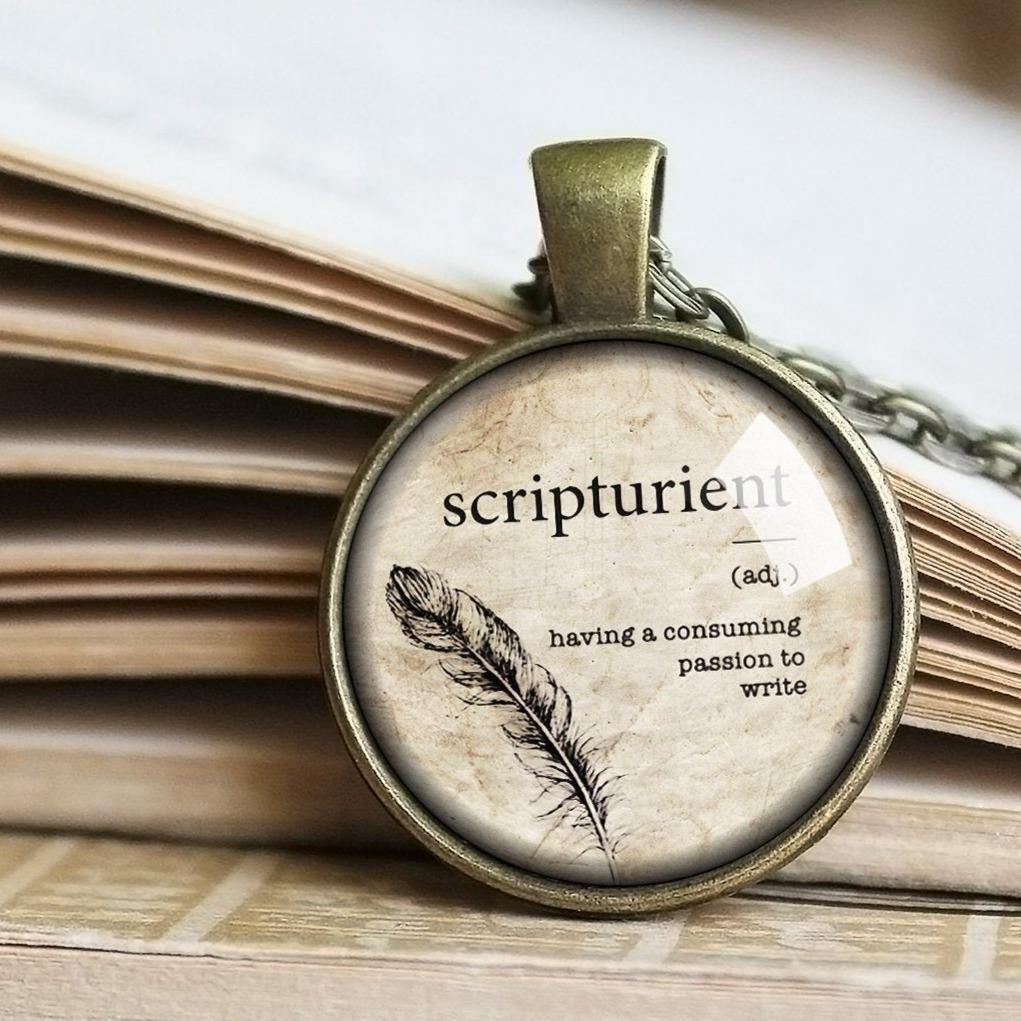 Scripturient Writers Word Necklace,Bookish Gifts, Inspirational Quote Jewelry, Creative Author Pendant, Author Gift Idea, Writing Book Lover