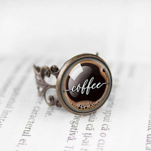 Load image into Gallery viewer, Adjustable Ring, Coffee Rings, Caffeine Addict, Coffee Addicts, Coffee Gifts, Coffee Lovers, Black Coffee Ring, For her, For Women, Caffeine - 11pixeli
