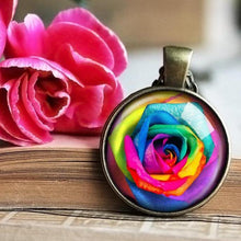 Load image into Gallery viewer, Rainbow rose Necklace - Rainbow rose Pendant - Rose Necklace - Rainbow Rose Pendant -  Mom Pendant -  Mom gift - Red Flower - Romantic Gift
