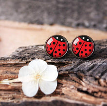 Load image into Gallery viewer, Red Ladybug Stud Earrings - 11pixeli
