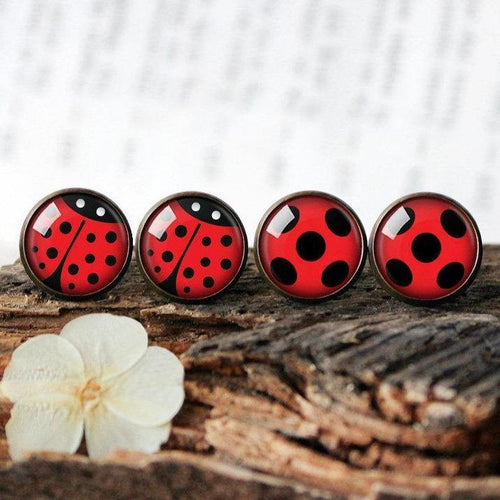 Red Ladybug Stud Earrings - 11pixeli