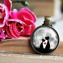 Load image into Gallery viewer, Cats and Moon Necklace, Cat and Moon Pendant, Kitty Necklace, Full Moon Jewelr,y I Love You to the Moon and Back, Cat couple Gift, Cat lover
