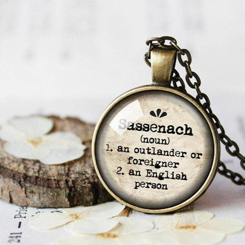 Sassenach Definition Necklace, Sassenach Pendant, Scottish Jewelry Gift, Scottish Gaelic Definition Necklace Scotland Fraser Highlander Gift