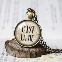 Load image into Gallery viewer, C&#39;est la vie Necklace, C&#39;est la vie Pendant, French necklace, French Pendant, C&#39;est la vie, This is Life Quote Jewelry, French Word Gift
