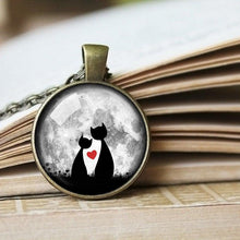 Load image into Gallery viewer, Cats and Moon Necklace, Cat and Moon Pendant, Kitty Necklace, Full Moon Jewelr,y I Love You to the Moon and Back, Cat couple Gift, Cat lover
