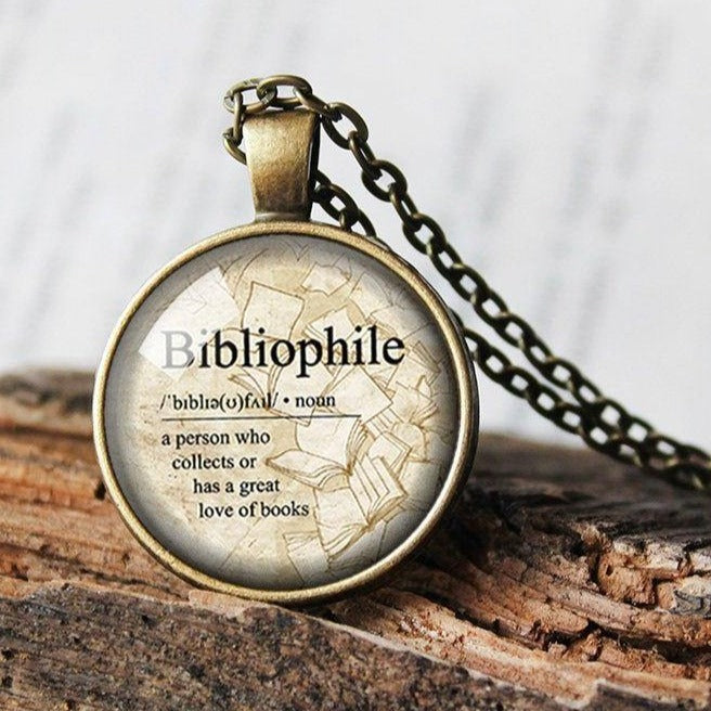 Bibliophile Necklace, Bibliophile Definition Pendant, Librarian Gift, Love to Read, Vintage Books Pendant Necklace, Library Necklace Gift