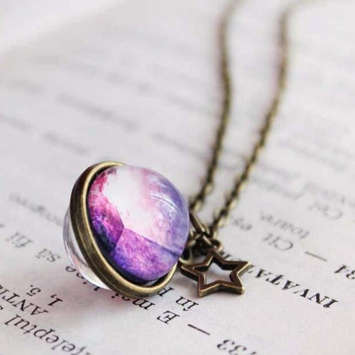 Purple Galaxy Globe Necklace, Space Globe Pendant, Universe Sphere Jewelry, Galaxy Necklace, Space Necklace, Purple Pendant Galaxy Ball Gift