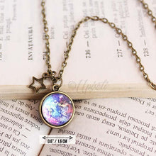 Load image into Gallery viewer, Purple Galaxy Globe Necklace, Space Globe Pendant, Universe Sphere Jewelry, Galaxy Necklace, Space Necklace, Purple Pendant Galaxy Ball Gift
