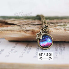 Load image into Gallery viewer, Tiny Galaxy Globe Necklace, Small Double Sided Pendant 3D, Cosmic Ball Necklace, Sphere Pendant Necklace, 3D Glass Dome Necklace, Space Gift
