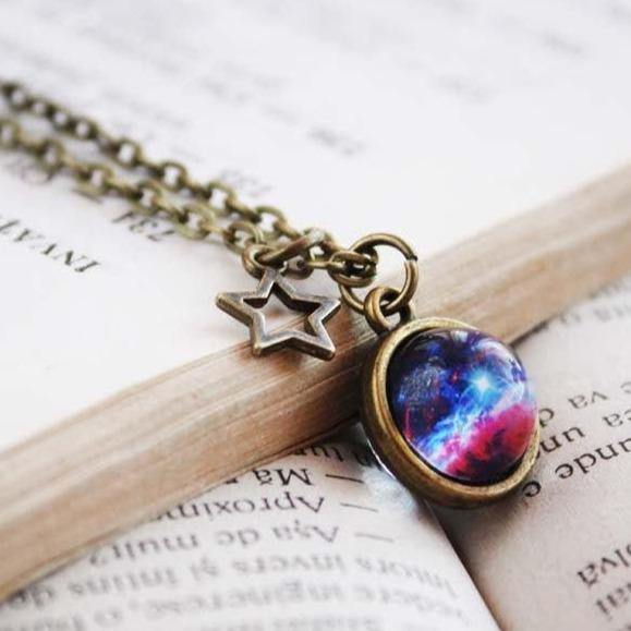 Tiny Galaxy Globe Necklace, Small Double Sided Pendant 3D, Cosmic Ball Necklace, Sphere Pendant Necklace, 3D Glass Dome Necklace, Space Gift