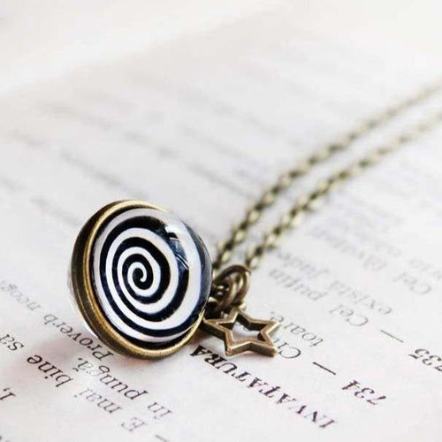 Spiral Globe Necklace, Spiral Globe Pendant, Black and White Swirl Necklace, Spiral Pendant, Circle Swirl, Optical Illusion Hypnosis Gift