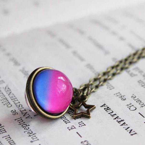 Bisexual Pride Globe Necklace, Bisexual Globe Pendant, Bisexual Jewelry, Bisexual Gifts, Bisexual Pride Flag, Bi Pride Pink Blue Sphere Ball