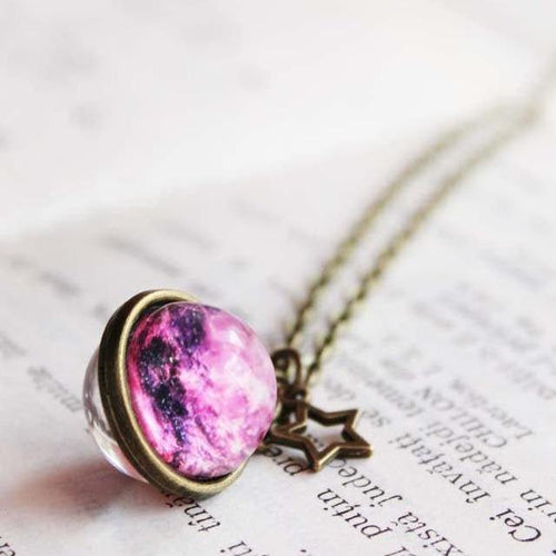Space Necklace, Nebula Necklace, Galaxy Necklace, Nebula Globe Pendant, Planet Jewelry, Purple Galaxy Nebula, Solar System Necklace, For Her