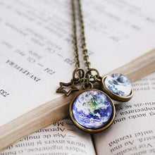 Load image into Gallery viewer, World Map Globe Necklace, Earth and Moon Necklace, Globe Necklace, Earth Moon Pendant, World travel Adventurer Gift, Antique Map Necklace
