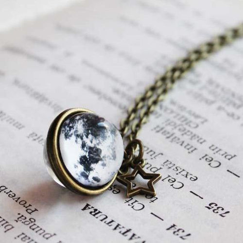 Full Moon Globe Necklace, Full Moon Pendant, Sphere moon ball, Double-sided Globe, Galaxy Celestial Jewelry, Moon Phase Gift for her