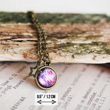 Load image into Gallery viewer, Tiny Galaxy Glass necklace, Nebula necklace, Purple Nebula, Two sided space Necklace, Sphere glass, Solar system jewelry Universe Gift
