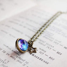 Load image into Gallery viewer, Tiny Purple Galaxy Globe Necklace, Space Globe Pendant, Universe Sphere Jewelry, Galaxy Necklace, Space Necklace, Purple Pendant Galaxy Gift
