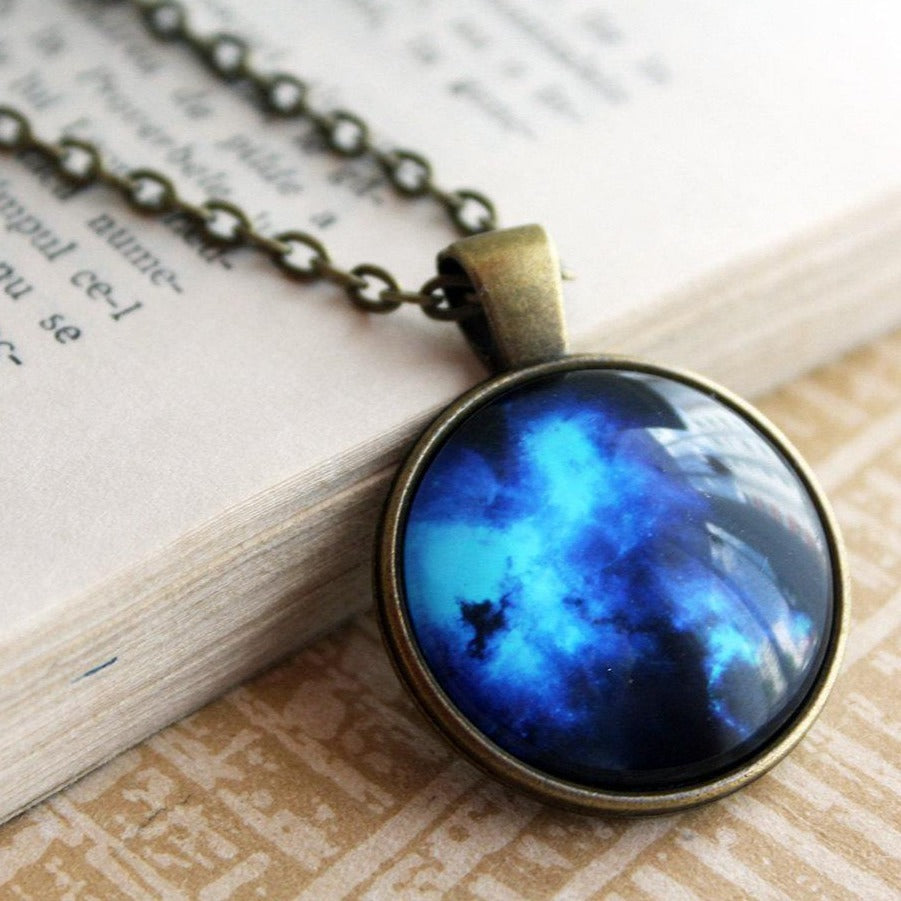 Dark Blue Galaxy Necklace - Space Stud Pendant - Universe Jewelry - Galaxy Necklace - Space Necklace - Dark Blue Pendant Galaxy Universe