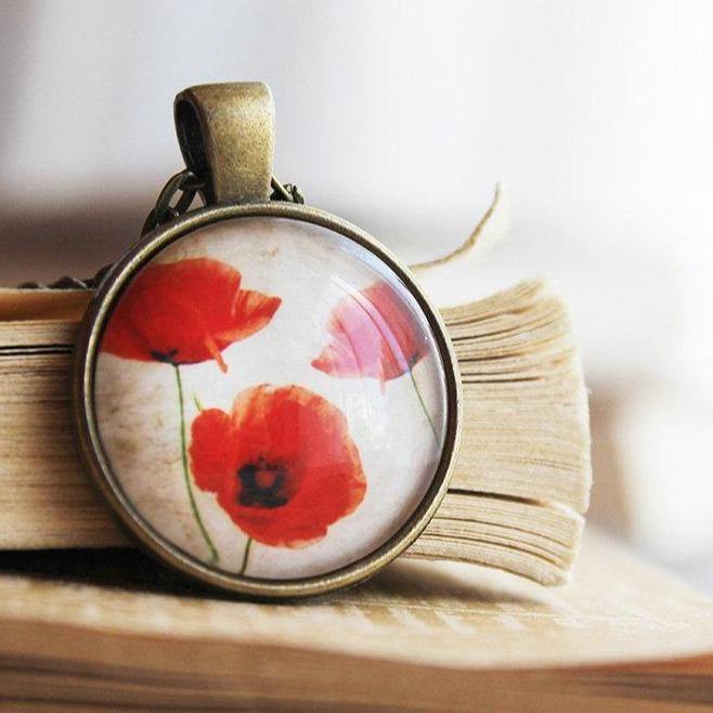 Poppy Pendant - Red Flower Necklace - Summer Jewelry - Poppy Art - Pendant Necklace